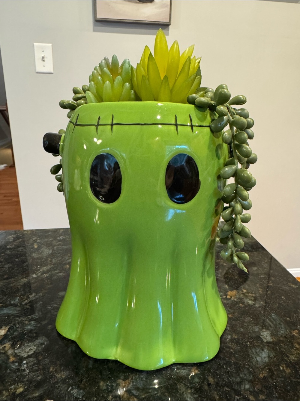 Frankenstein Faux Plant Succulents Halloween Decor 9x6” Cute Boho Ceramic New